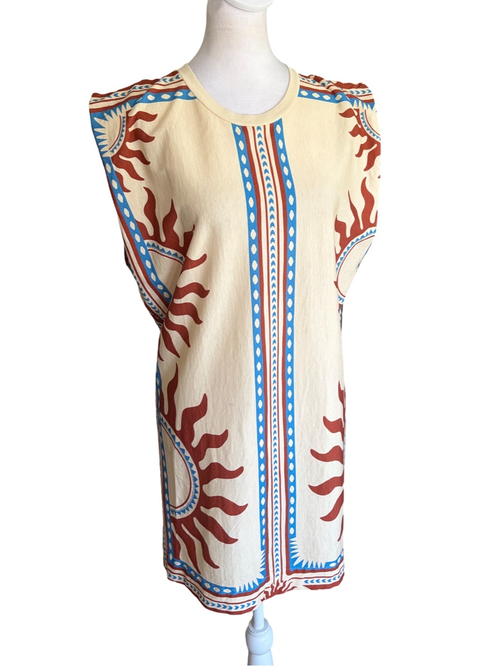 FARM Rio Sun Print Sleeveless Tunic Mini Dress Cream Size Small - Picture 4 of 13